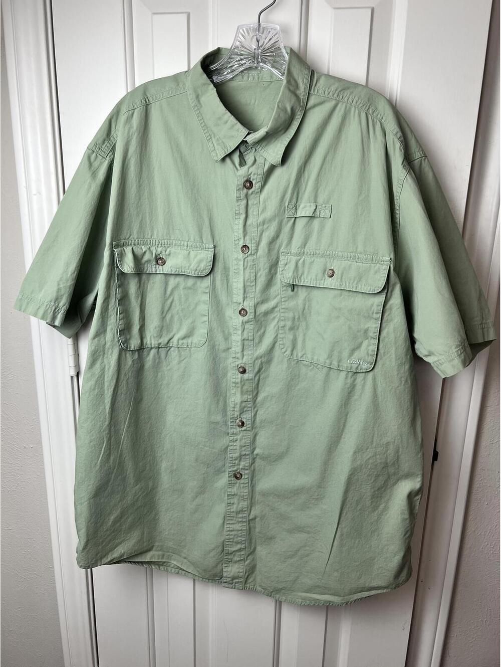 Vintage Orvis Utility Outdoor Fishing Hunting Shirt Mens L Green 100% Cotton